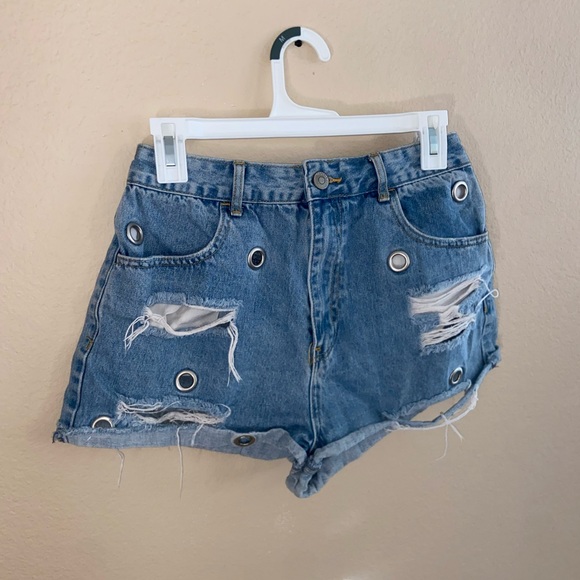 y2k blue denim shorts distressed vintage Forever 21 cute summer hipster bottoms - Picture 3 of 7